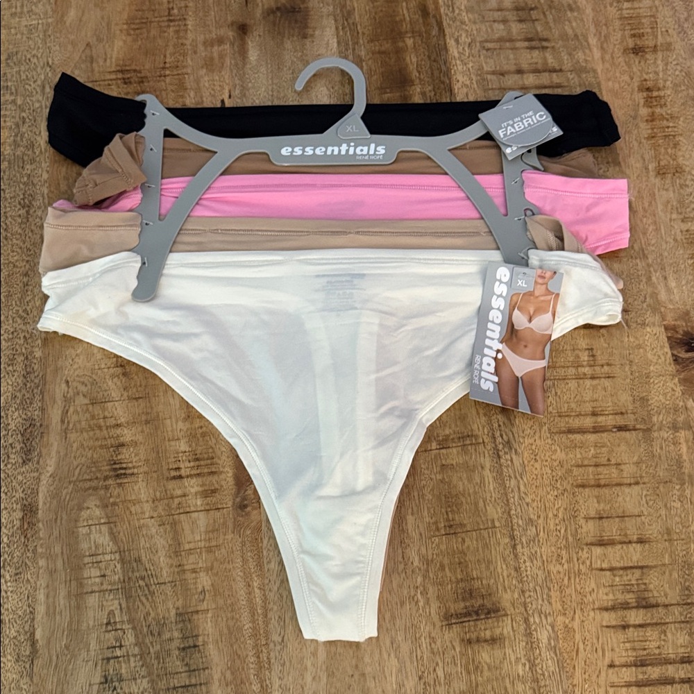 Essentials by Rene Rofe Women's flexible fit thongs nude black and pink set of 5
